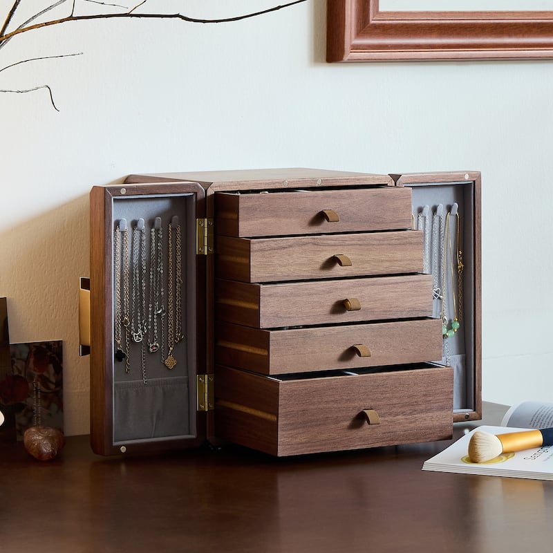 Handcrafted Black Walnut Wooden with Velvet Interior Jewelry Organizer - Ideal for Rings, Earrings & Bracelets