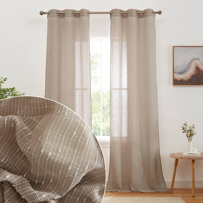 HLC.ME Emily Faux Linen Semi Sheer Light Filtering Transparent Grommet Lightweight Window Curtains Drapery Panels, 2 Panels - 37 W x 96 L - Taupe