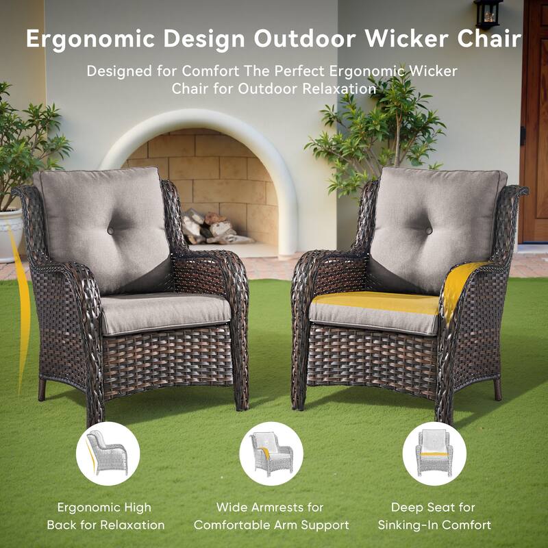 Outdoor Wicker High Back Club Chair Brown-Beige - Brown