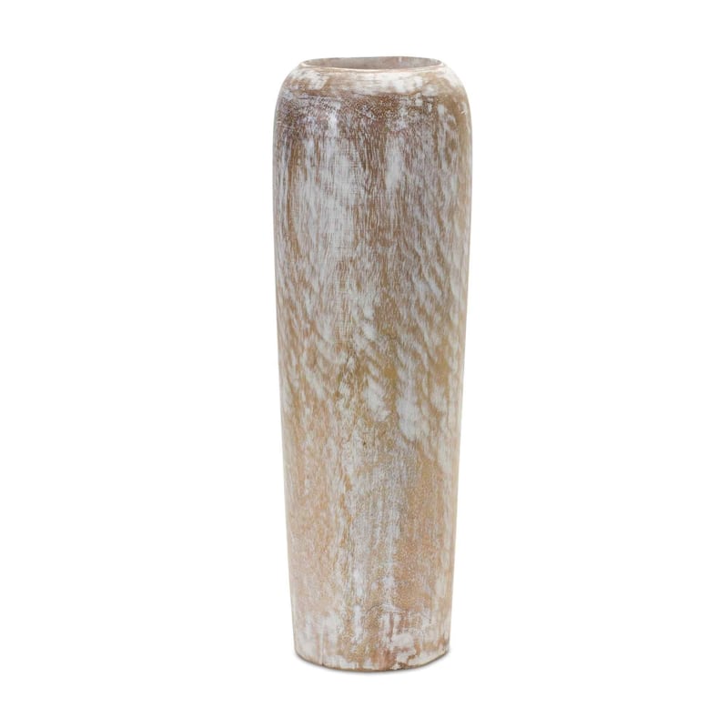 Wood Floor Vase - 18.25" - Brown and White