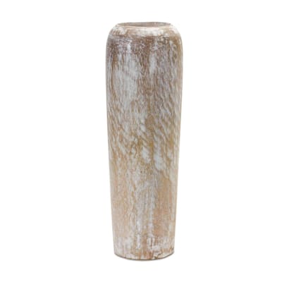 Wood Floor Vase - 18.25" - Brown and White
