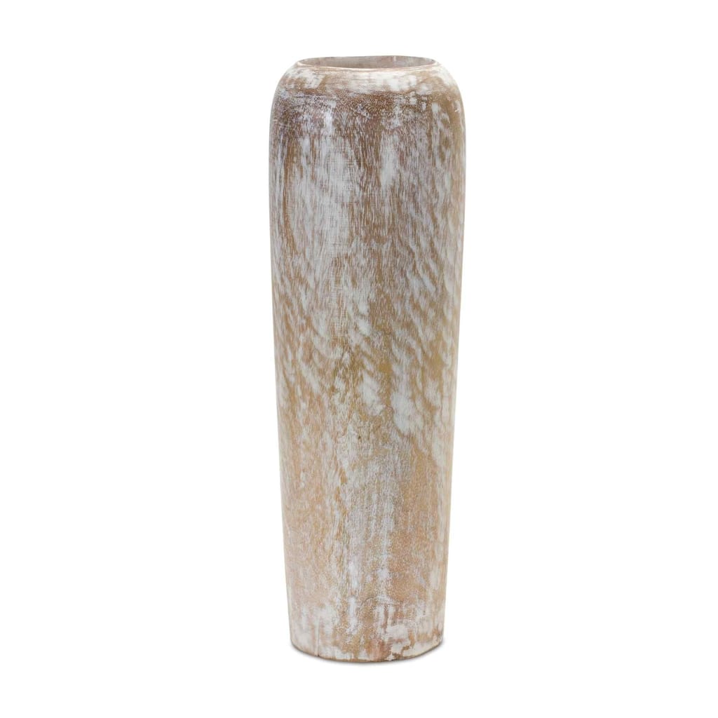 Wood Floor Vase - 18.25" - Brown and White