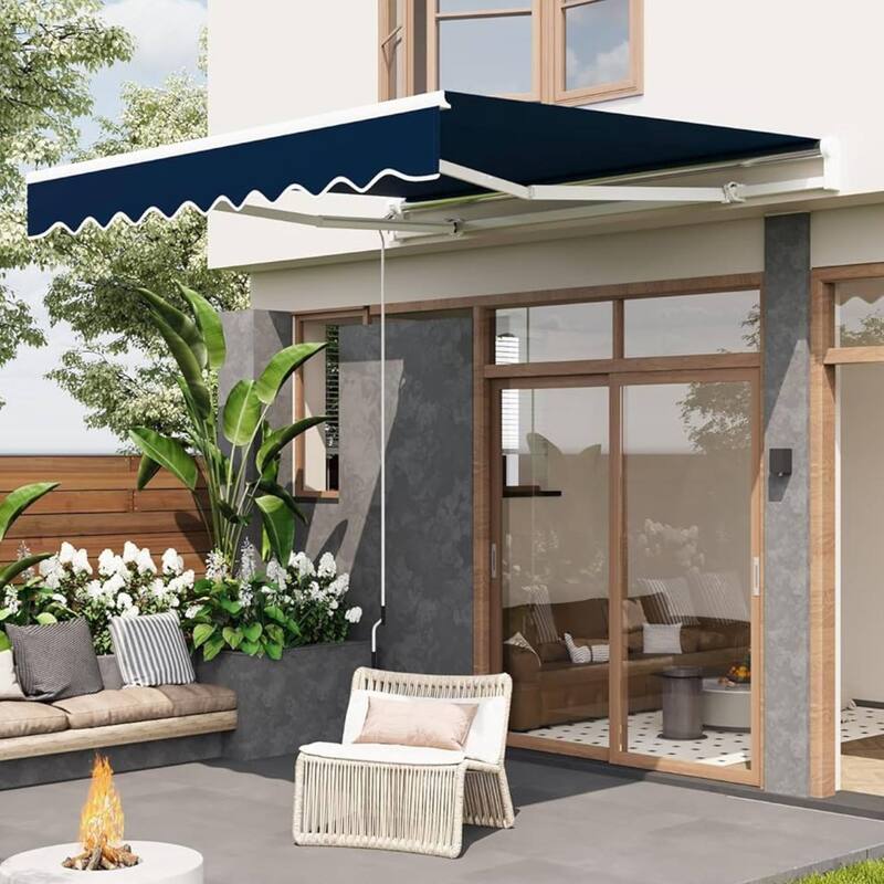 10'x8' Retractable Waterproof Patio Awning, Sun Shade Awning with Manual Crank Handle - N/A