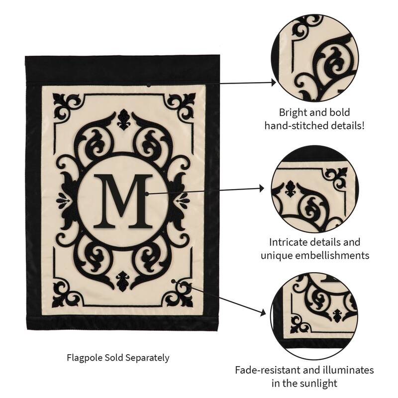 12.5 in. x 18 in. Cambridge Monogram Garden Applique Flag Letter M