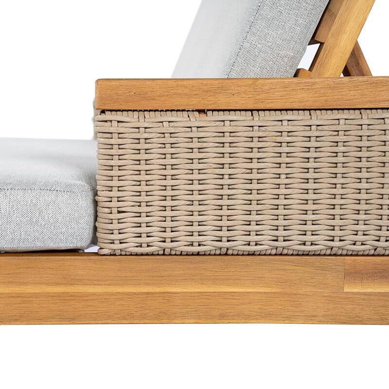 Christopher Knight Home - Solid Acacia Wood Outdoor Chaise Lounge with 4-Position Adjustable Backrest & Woven Rattan Accents