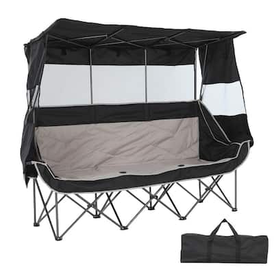 3-Person Camping Chair with Canopy, Oversized Folding Outdoor Loveseat with Cooler, Cup Holders & Shade