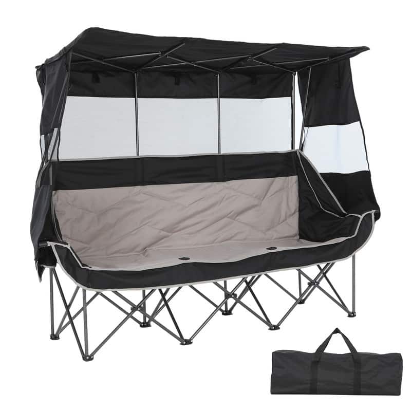 3-Person Camping Chair with Canopy, Oversized Folding Outdoor Loveseat with Cooler, Cup Holders & Shade