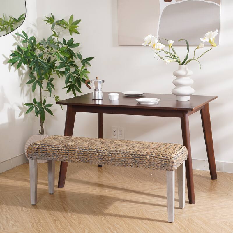 M4H Sultan Solid Entryway Bench Water Hyacinth & Acacia Solid Wood - Grey