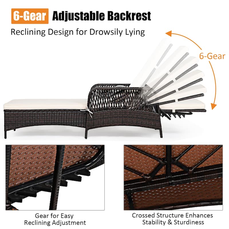 Costway PE Rattan Chaise Lounge Chair Armrest Recliner Adjustable - See Details