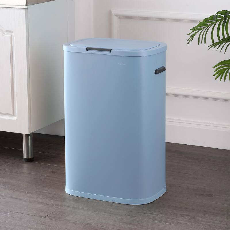 happimess Tammi Kitchen 14.5-Gallon Slim Metal Push Button Trash Can - Tide Pool Blue