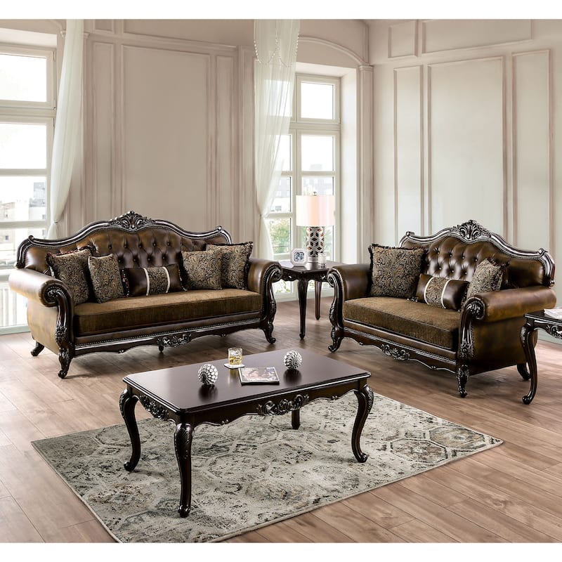 Furniture of America Beatrice Traditional 3-Piece Formal Brown Tufted Sofa Set - Brown