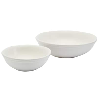 Bee & Willow White Earthenware Set of 2, 7" and 10.25" Round Serving Bowls
