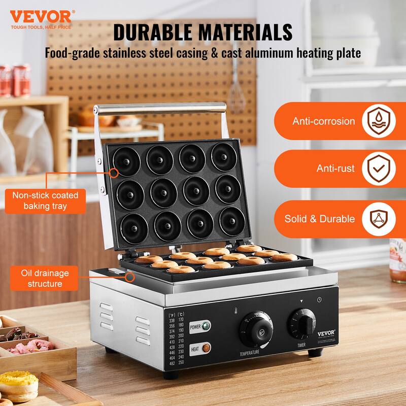 VEVOR Electric Donut Maker Commercial Doughnut Machine with Non-stick Surface for Restaurant and Home Use