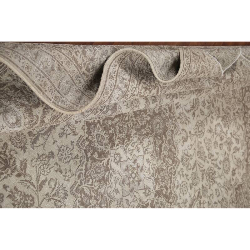 Hand Knotted Oriental 100% Wool Carpet Traditional Floral Beige & Ivories Mashad Area Rug - 12' 1'' X 9' 5''