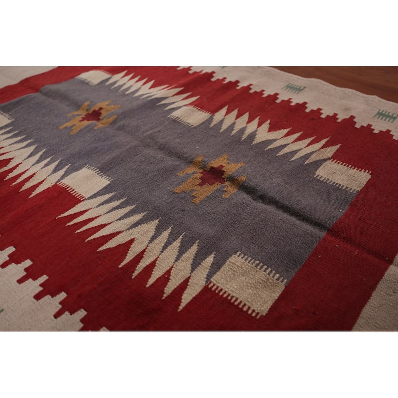 Geometric Kilim Persian Foyer Rug Flatweave Wool Carpet - 3'3"x 4'5"