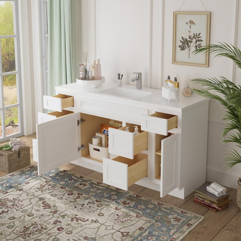 Vanity Art 60" Oak Freestanding Bathroom Vanity Cabinet without Top