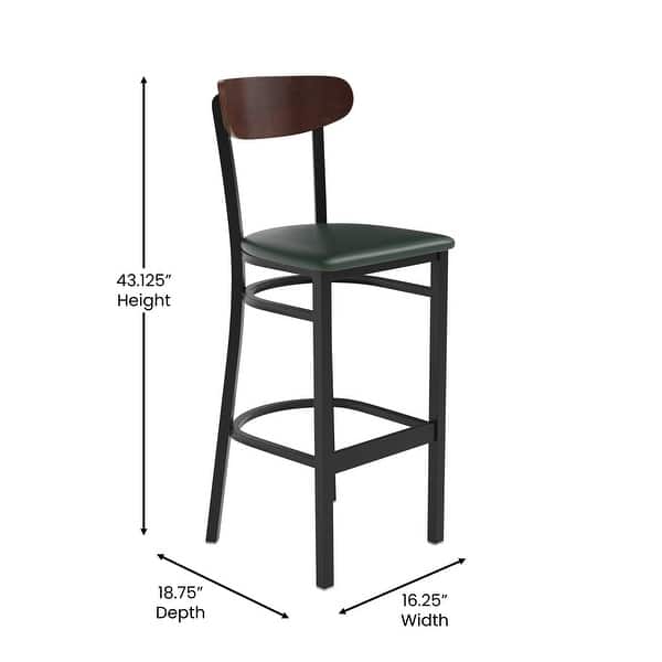 dimension image slide 10 of 13, Commercial Metal Barstool with Wood Seat and Boomerang Back