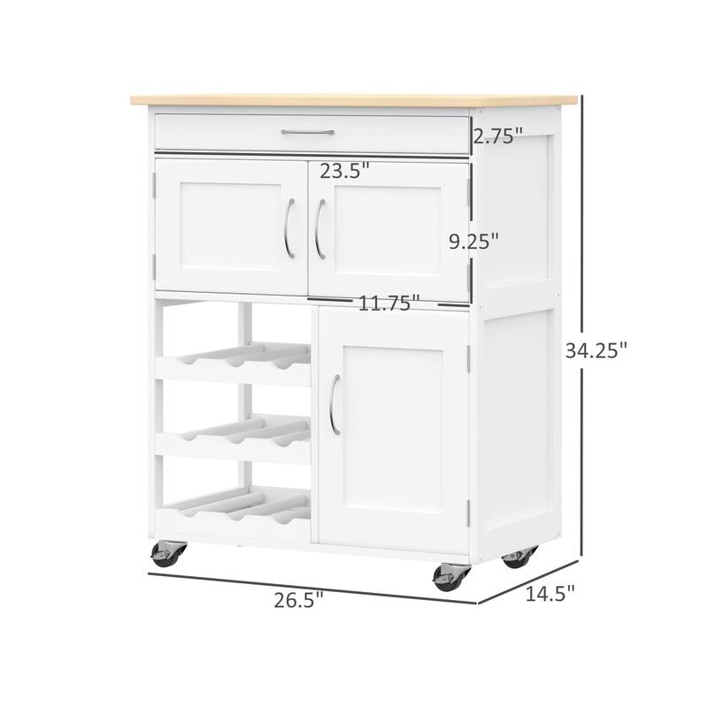 Rolling Kitchen Island on Wheels with Storage Drawers, Wine Rack, Towel Bar & Adjustable Shelves for Organizing Kitchen