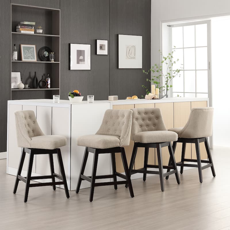 26"/29" Upholstered Swivel Counter and Bar Height Stools Solid Wood Frame (Set of 4) - Beige - Counter Height