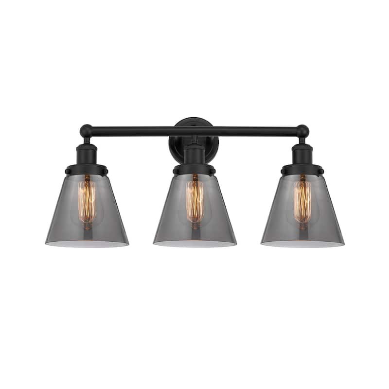 Innovations Lighting 616-3W-10-25 Cone Vanity Cone 3 Light 25" Wide - Matte Black / Plated Smoke