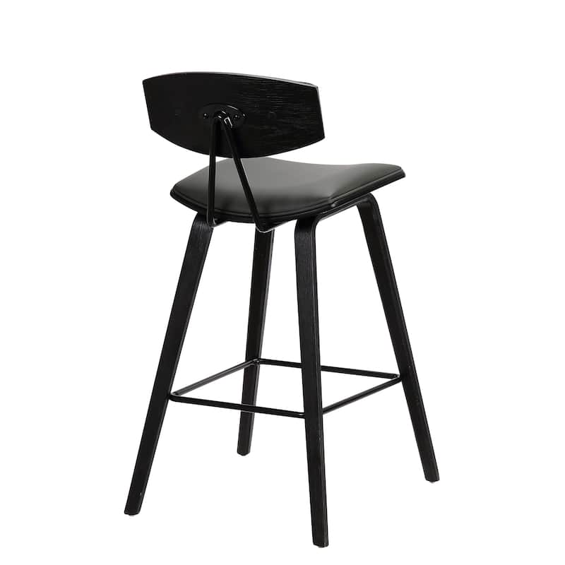 Fox 29" Bar Height Modern Bar Stool, Gray Faux Leather and Black Wood