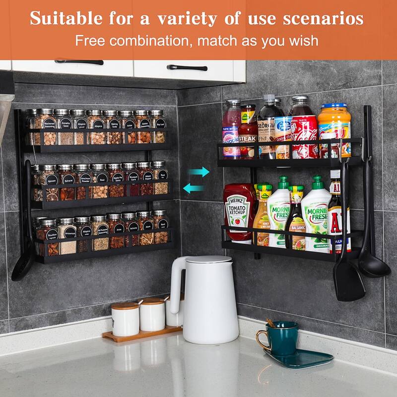 X-cosrack Wall Mount Spice Rack Organizer 5 Tier Height-Adjustable Hanging Spice Shelf Storage for Kitchen Pantry Cabinet