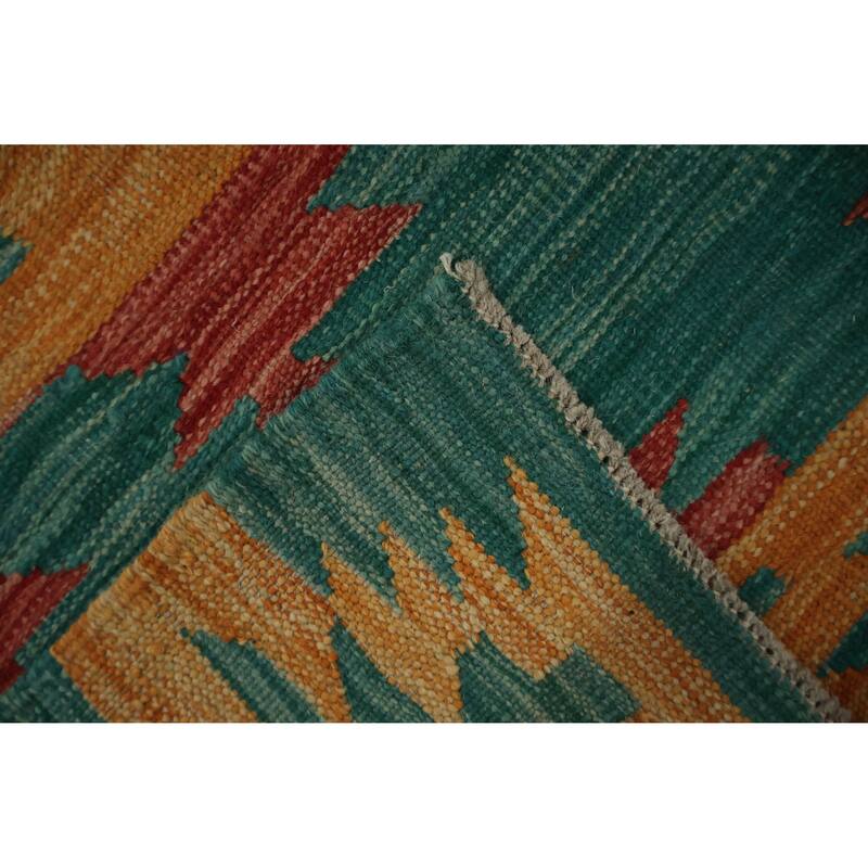 Hand Woven Oriental 100% Wool Carpet Southwestern Modern Green Kilim Area Rug - 9' 10'' X 8' 3''