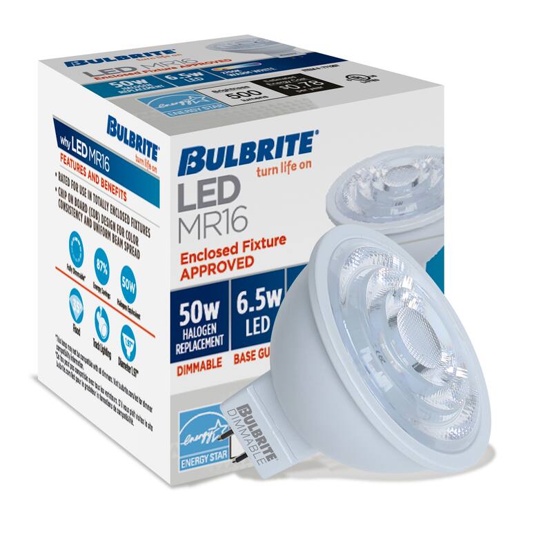 Bulbrite Pack of (4) 6.5 Watt Dimmable Flood MR16 Bi-Pin (GU5.3) LED Light Bulb - 2700K (Warn White Light), 500 Lumens