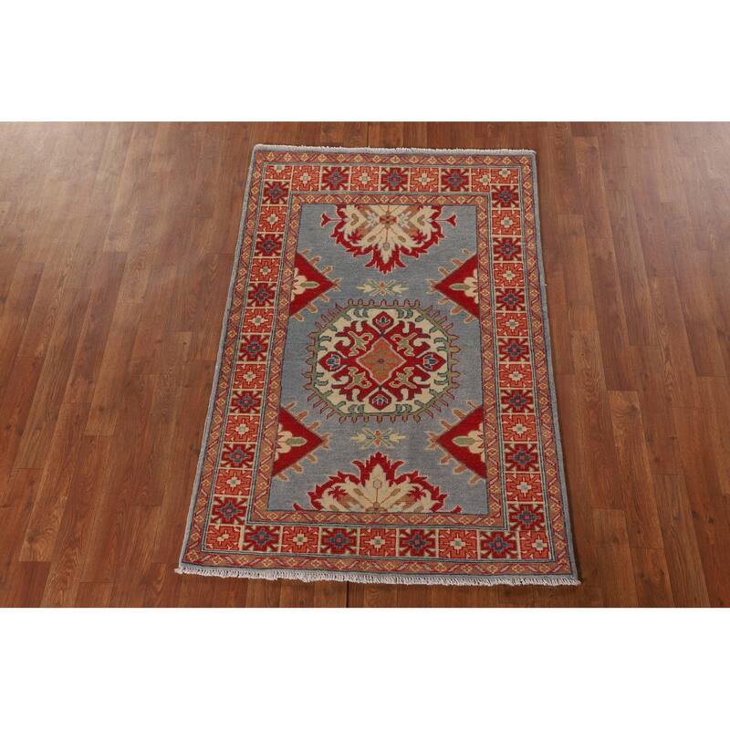 Blue Kazak Accent Rug Handmade Wool Carpet - 3'3"x 4'10"