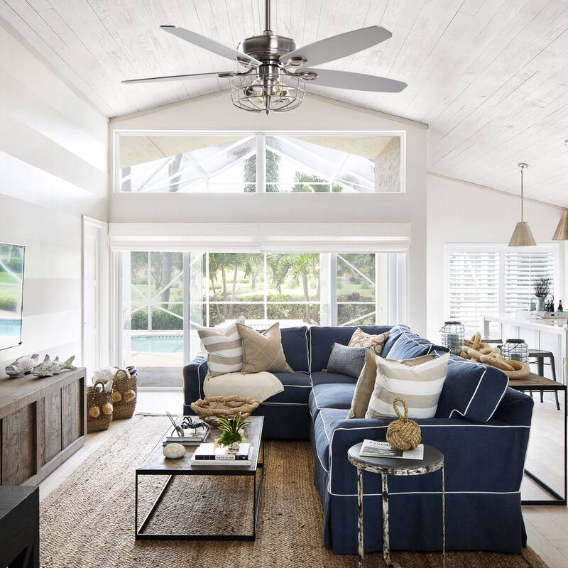 52 in. Indoor Chrome Downrod Ceiling Fan with Light and Remote Control