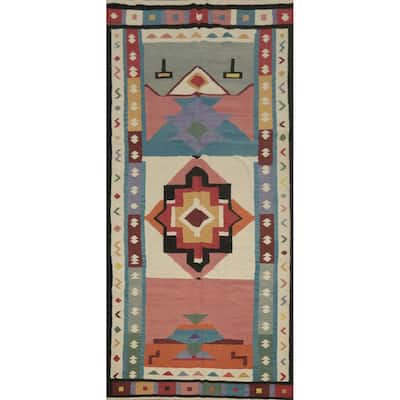 Hand Woven Oriental 100% Wool Carpet Southwestern Tribal Multi-Colored Kilim Area Rug - 12' 5'' X 5' 2''