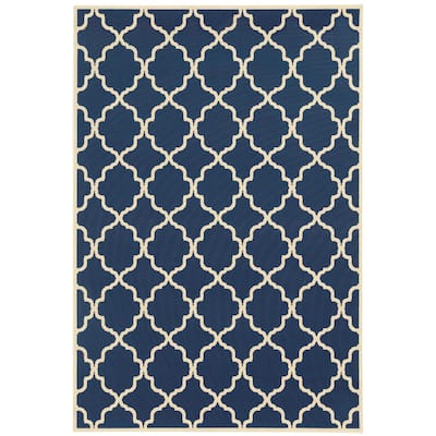 Poissy Navy Ivory Geometric Outdoor Casual Area Rug
