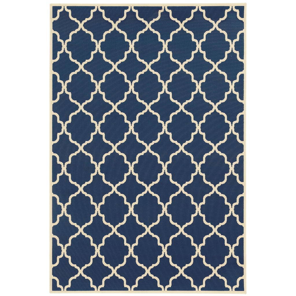 Poissy Navy Ivory Geometric Outdoor Casual Area Rug