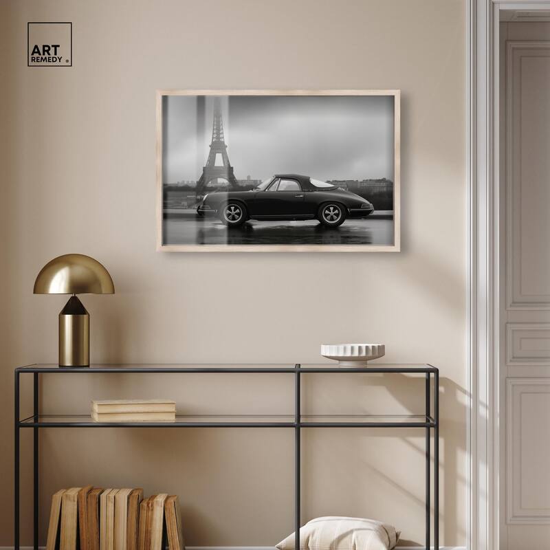 Classic Car and Eiffel Noir Shadowbox by Art Remedy