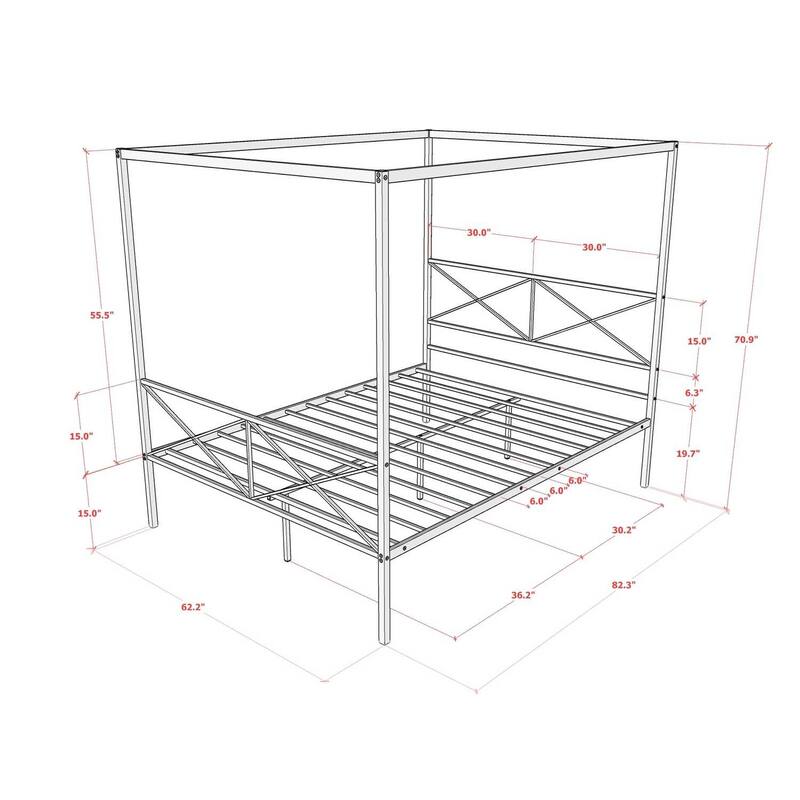 Bohemian Bed Frame with Canopy - Metal Platform Bed - Modern Headboard & Footboard - White Finish