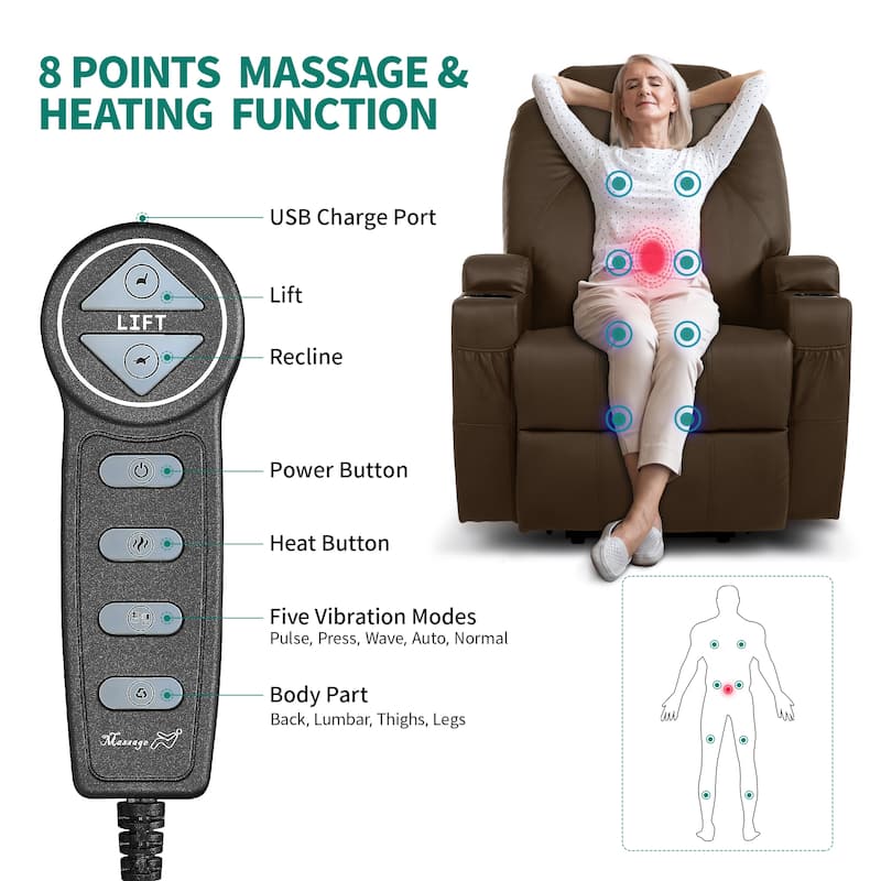 Modern PU Power Lift Recliner Sofa with Massage Chair