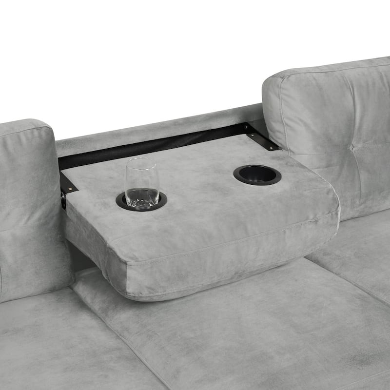 105" Modern Velvet L-shape Reversible Sectional Sofa with 2 Pillows and Cup Holders