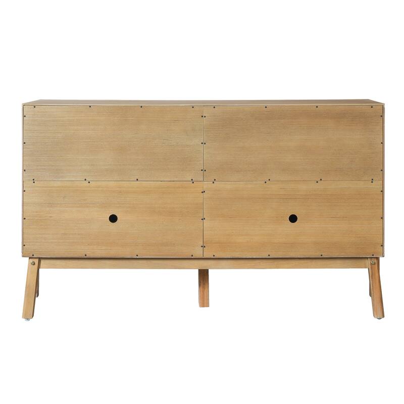 Vintage Sideboard Buffet Cabinet, 34.2" H 4-Door Storage Cabinet with Metal Handles, Brown Finish for Dining Room or Living Room