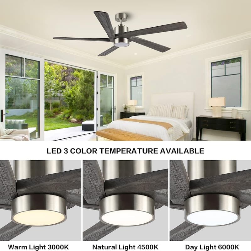 54 in. Brushed Nickel Aero Blade Ceiling Fan with LED Light and Remote - Brushed Nickel - 54"D x 54"W x 21"H