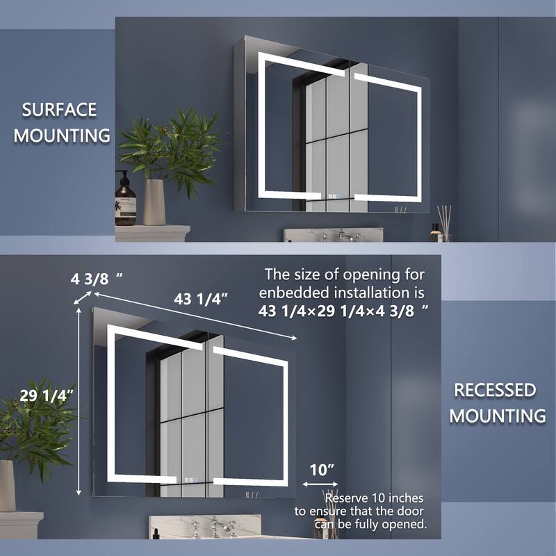 ExBrite 36" x 30" LED Lighted Bathroom Medicine Cabinet with Mirror,Recessed or Surface Mount,Defog