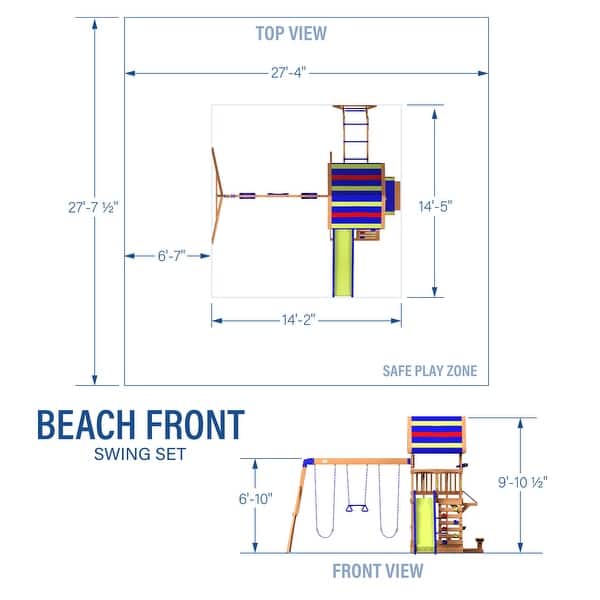 Backyard Discovery Beach Front Cedar Wood Swing Set, Slide, Play Deck - 14'1" x 14'5"