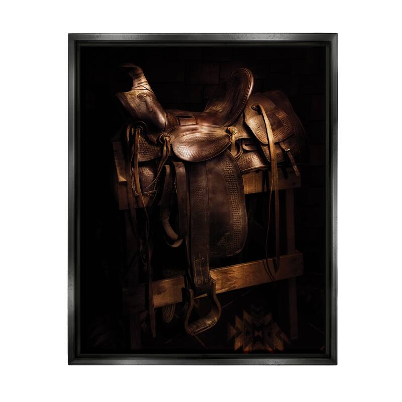 Stupell Vintage Saddle Photography Framed Floater Canvas Wall Art Design by PBurchettePhoto - 17 x 21 - Black