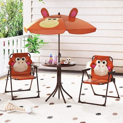 3 PCS Kids Picnic Table Outdoor Table w/ Folding Chairs & Umbrella