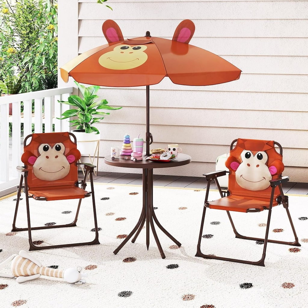 3 PCS Kids Picnic Table Outdoor Table w/ Folding Chairs & Umbrella