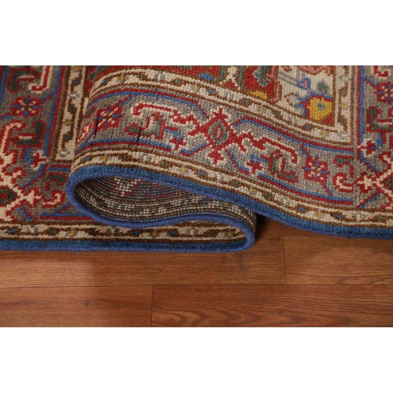 Light Blue Geometric Heriz Serapi Indian Rug Handmade Wool Carpet - 3'0" X 5'0"