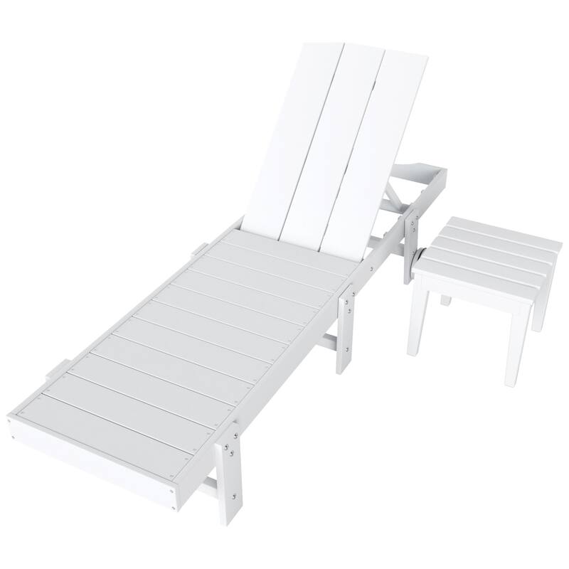 Polytrends Shoreside Modern Poly Eco-Friendly All Weather Reclining Chaise Lounge With Wheels and Side Table (2-Piece Set)