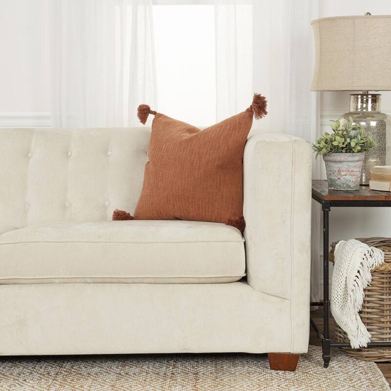 Solid With Tonal Abstract Cotton Pillow Cover - Terra Cotta