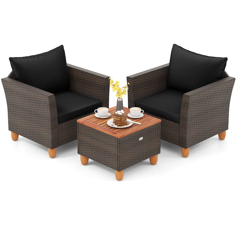 Gymax 3 PCS Patio PE Wicker Furniture Set Outdoor Conversation Bistro