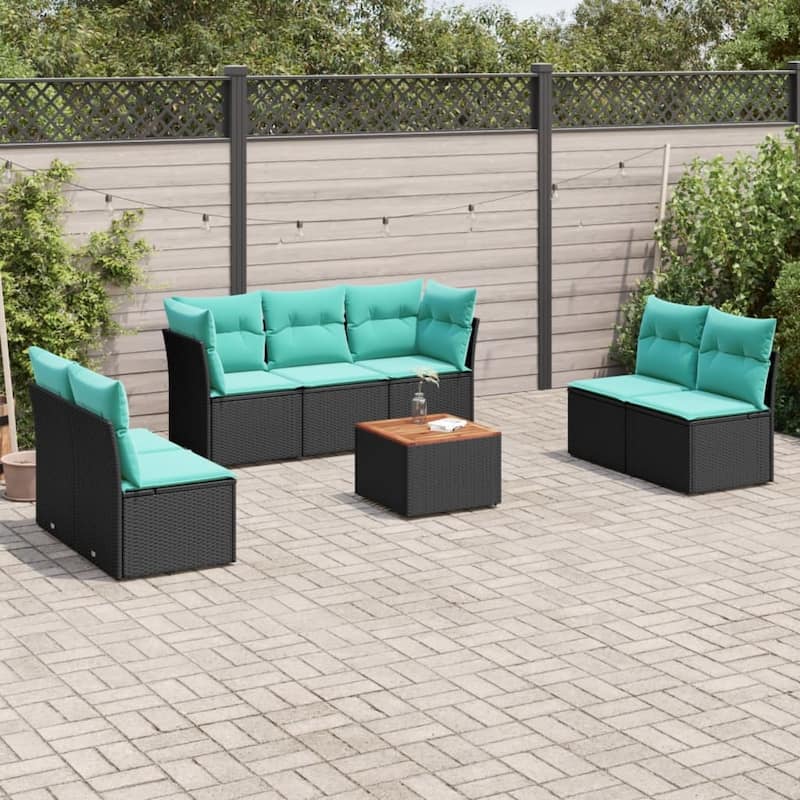 vidaXL Patio Sofa Set with Cushions Outdoor Furniture 8 Piece Poly Rattan - 24.4" x 24.4" x 27.2" - Black - form1