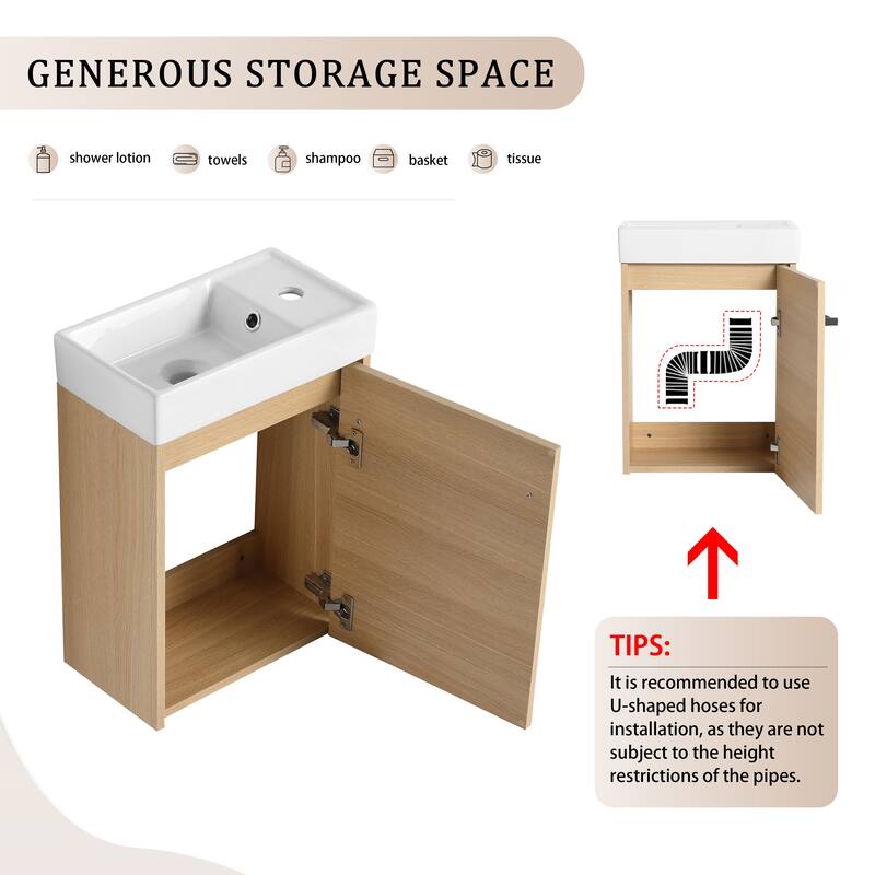 Bathroom Vanity With Sink In 16/18 Inch, Floating Bathroom Vanity With Soft Close Door